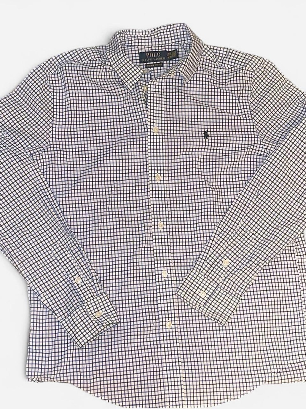Boys Polo by Ralph Lauren White and Navy Check Button-Down Shirt